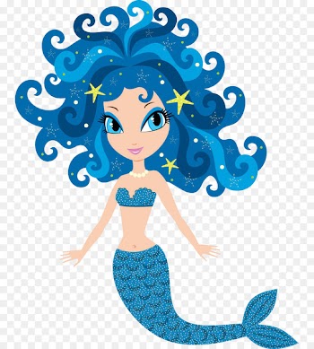 Mermaid Cartoon Drawing Illustration - A mermaid with curly hair 