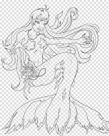 Mermaid Line art, mermaid drawing transparent background PNG clipart
