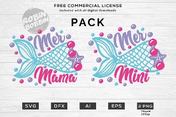 Mermaid Mama and Mini Pack Mermaid SVG Design for T-Shirt