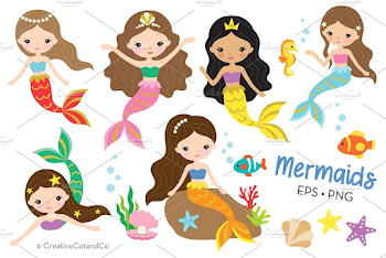 Mermaid Princess Vector PNG Clipart ~ Illustrations ~ Creative Market