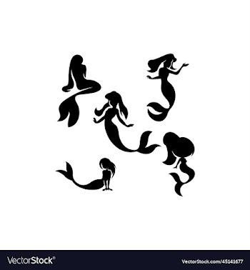 mermaid set silhouette icon logo