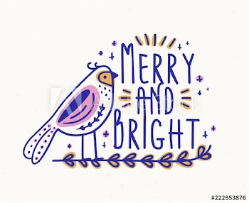 Merry and Bright festive lettering handwritten with decorative calligraphic font