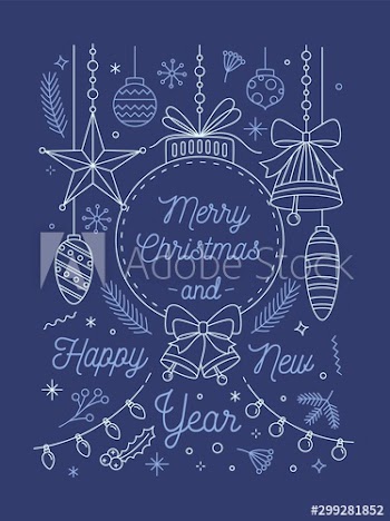 Merry Christmas and Happy New Year greeting card vector template