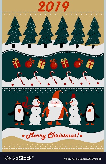Merry christmas and new year 2019 greeting card vector image