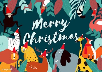 Merry Christmas animal theme card vector | Free stock vector - 477105