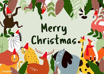 Merry Christmas animal theme card vector | Free stock vector - 477182