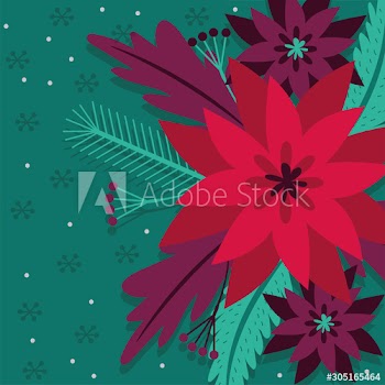 merry christmas card with flowers garden decoration