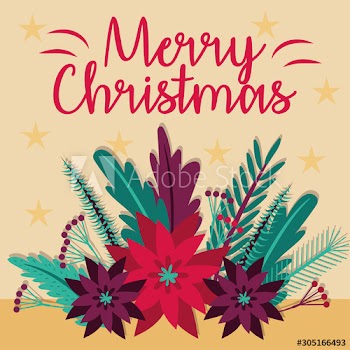 merry christmas card with flowers garden decoration