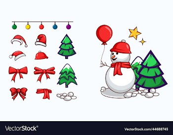 merry christmas elements with snowman hat