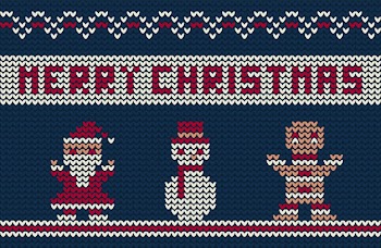Merry christmas knitted background with cute characters Free Vector