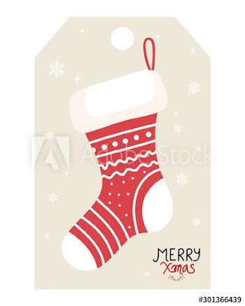 merry christmas label with sock hanging design