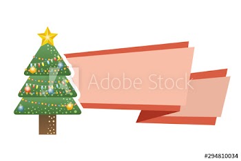 merry christmas pine tree with colors lights ribbon frame