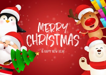 Merry christmas postcard design Free Vector