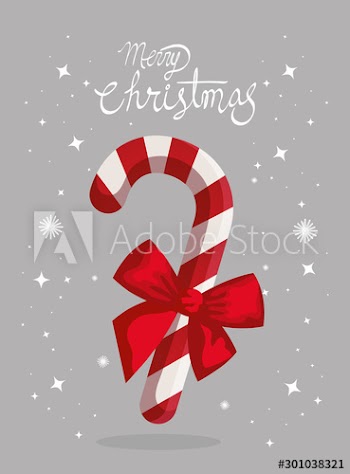 merry christmas poster and sweet cane with bow ribbon design