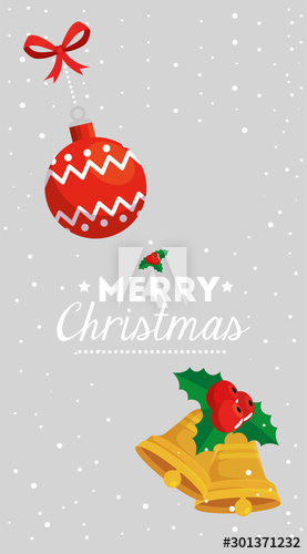 merry christmas poster with ball and bells design