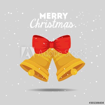 merry christmas poster with bells and bow ribbon design