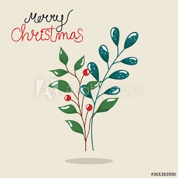 merry christmas poster with branches and leafs design