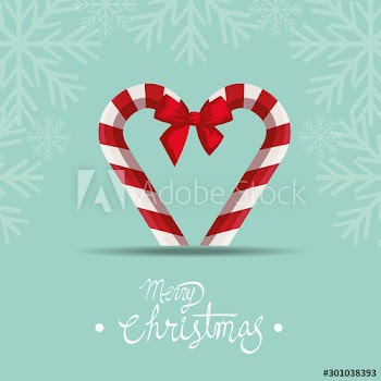 merry christmas poster with canes and bow ribbon design