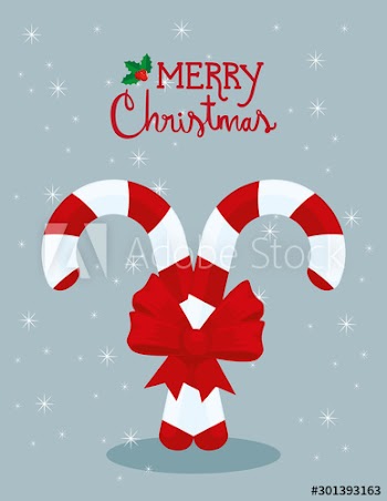 merry christmas poster with canes and bow ribbon design