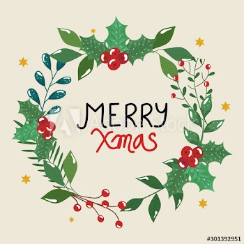 merry christmas poster with crown leafs decorative design