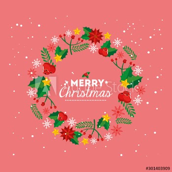 merry christmas poster with crown of decoration design