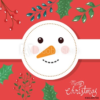 merry christmas poster with face of snowman design