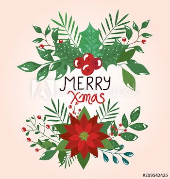 merry christmas poster with flower and leafs decorative design