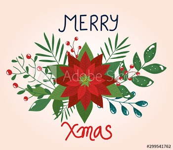 merry christmas poster with flower and leafs design