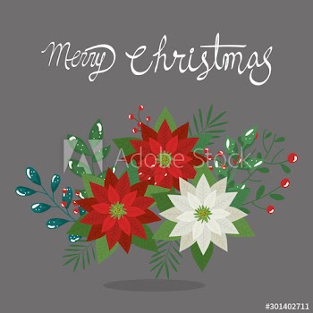 merry christmas poster with flowers decoration design