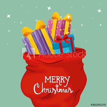 merry christmas poster with gift boxes and bags presents design