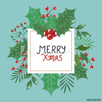 merry christmas poster with leafs decorative design