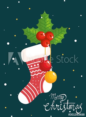merry christmas poster with sock and decoration design