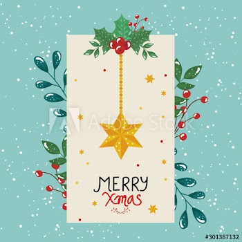 merry christmas poster with star and leafs decorative design