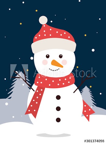 merry christmas snowman in winter landscape design