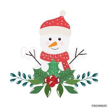 merry christmas snowman with leafs and seeds design