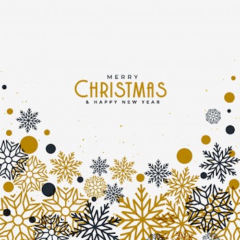 Merry christmas white background with gold and black snowflakes Free Vector