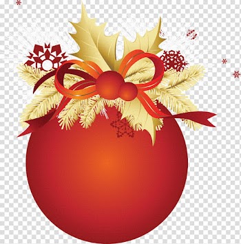 Merry, red and gold Christmas bauble art transparent background PNG clipart