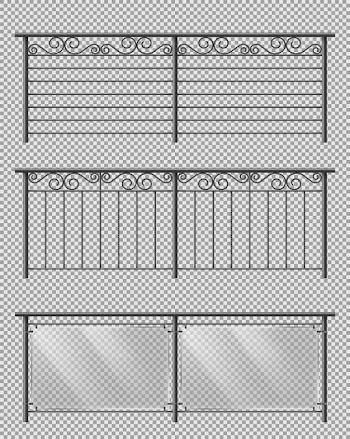 Metal and glass handrails realistic vector set Free Vector