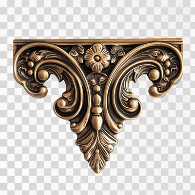 metal corner bracket, decorative, brass, white background, e