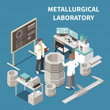 Metal industry isometric composition with two people in metallurgical laboratory 3d vector illustration Free Vector
