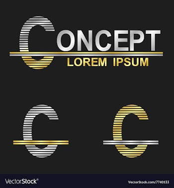Metallic business font design - letter C vector image