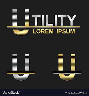 Metallic business font design - letter U vector image