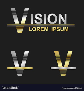 Metallic business font design - letter V vector image