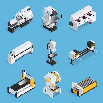 Metalworking machines isometric set Free Vector