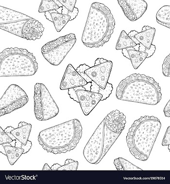 Mexican food seamless pattern coloring page for vector image