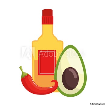 Mexican tequila bottle avocado and chilli design