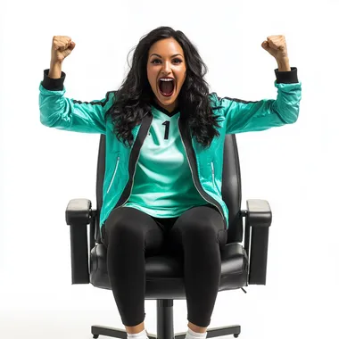 Mexican Woman Cheering in Mint Soccer Jersey and Black Jacket, Front View Mexican Woman Cheering in Mint Soccer Jersey and Black Jacket, Front View