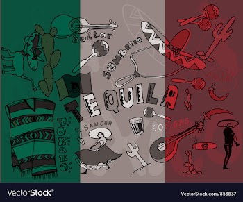 Mexico doodles with grunge background vector image
