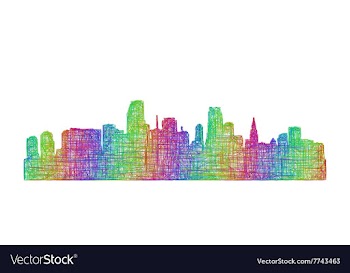 Miami skyline silhouette - multicolor line art vector image