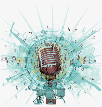 Microphone Background With Music Notes - Transparent Background ...